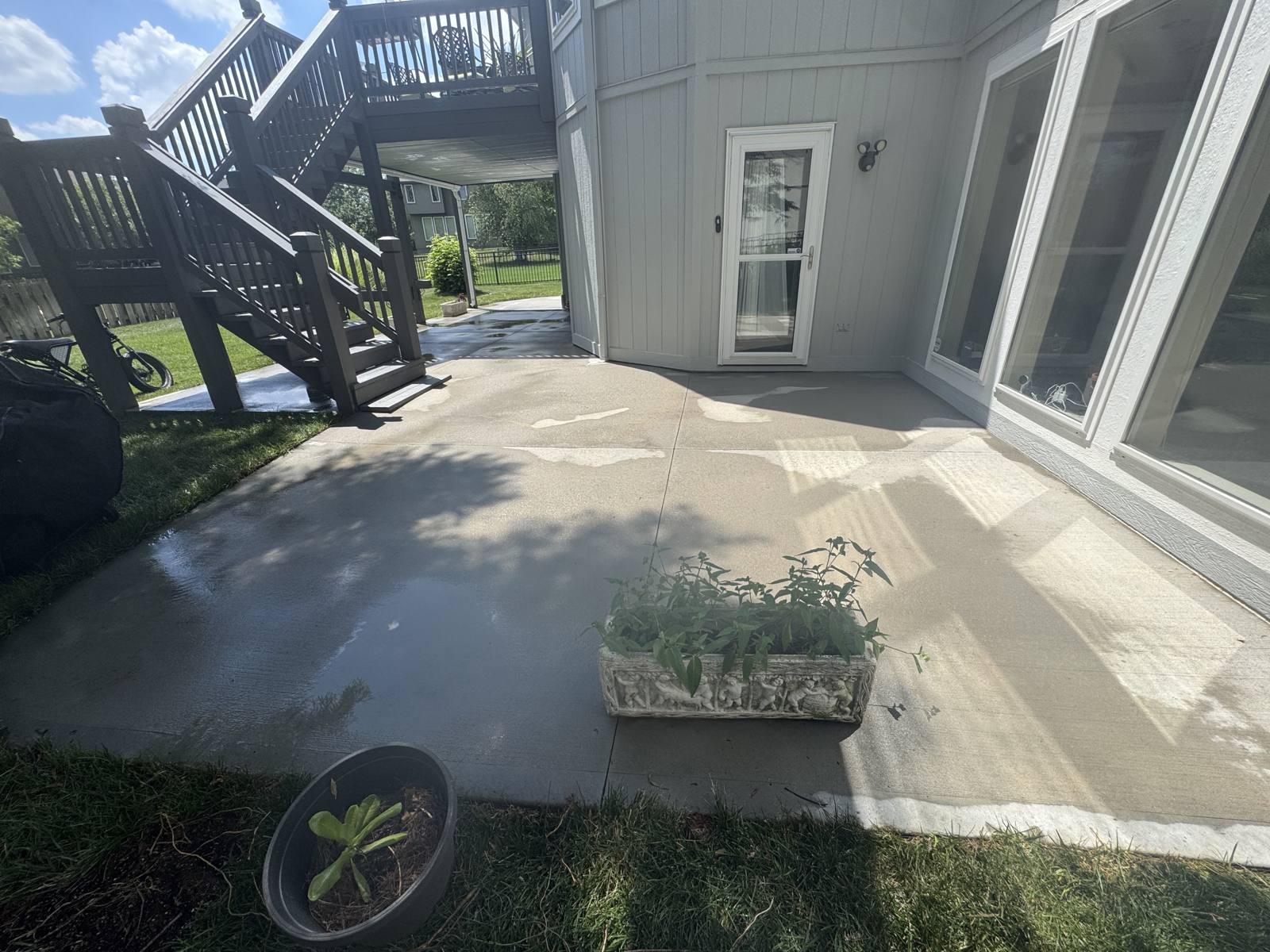 Clean stamped concrete patio after cleaning